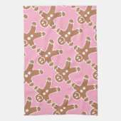 ピンクのジンジャーブレッドマン キッチンタオル (縦)