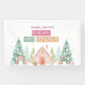 ピンクのジンジャーブレッド冬のオネダーランド1歳の誕生日 横断幕 (横)