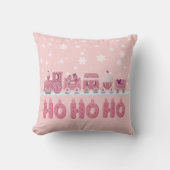 ピンクのジンジャーブレッド列車クリスマスピロー クッション (正面)