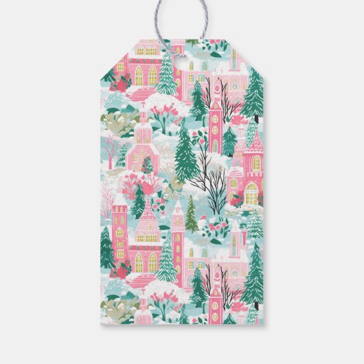 ピンクのジンジャーブレッド教会のパーソナライズされたクリスマス ギフトタグ (裏面)