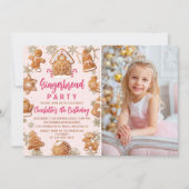 ピンクのジンジャーブレッド飾クッキーの誕生日写真 招待状 (正面)
