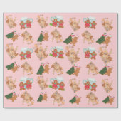 ピンクのジンジャーブレッド+シュガークッキーのクリスマスギフトラップ ラッピングペーパー (フラット)