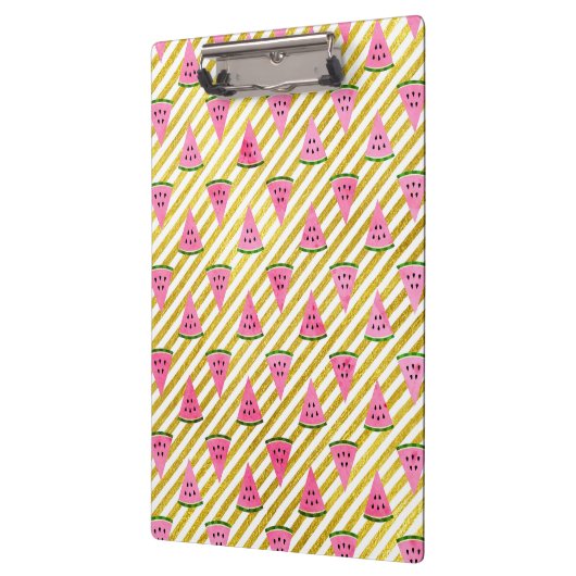 ピンクのスイカと黄色のストライプ夏のパターン クリップボード (左)