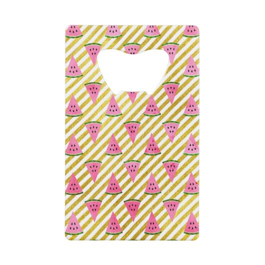 ピンクのスイカと黄色のストライプ夏のパターン クレジットカード栓抜き (正面)