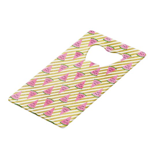 ピンクのスイカと黄色のストライプ夏のパターン クレジットカード栓抜き (正面アングル)
