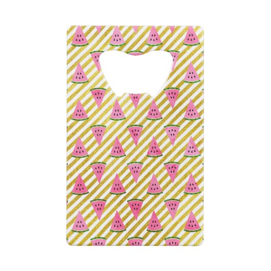 ピンクのスイカと黄色のストライプ夏のパターン クレジットカード栓抜き (裏面)