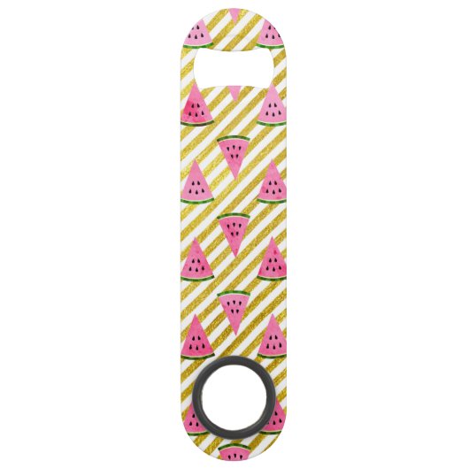ピンクのスイカと黄色のストライプ夏のパターン スピード栓抜き (正面)