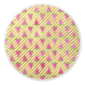 ピンクのスイカと黄色のストライプ夏のパターン セラミックノブ (正面)