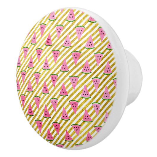 ピンクのスイカと黄色のストライプ夏のパターン セラミックノブ (右)