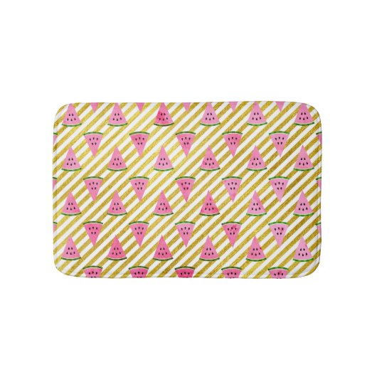 ピンクのスイカと黄色のストライプ夏のパターン バスマット (正面)
