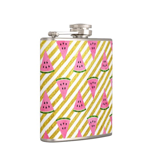 ピンクのスイカと黄色のストライプ夏のパターン フラスク (右)
