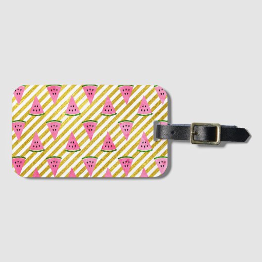 ピンクのスイカと黄色のストライプ夏のパターン ラゲッジタグ (正面横)