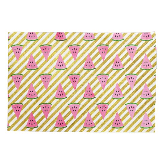 ピンクのスイカと黄色のストライプ夏のパターン 枕カバー (裏面)