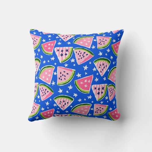 ピンクのスイカのフルーツスライス星のパターン名門私立校風の クッション (裏面)