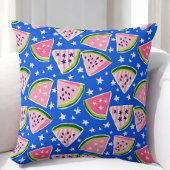 ピンクのスイカのフルーツスライス星のパターン名門私立校風の クッション