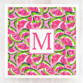 ピンクのスイカのフルーツスライス模様モノグラム スタンダードカクテルナプキン