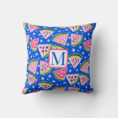 ピンクのスイカの果実スライス星パターンモノグラム クッション (裏面)