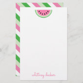 ピンクのスイカストライプのパーソナライズされた文房具 (正面/裏面)