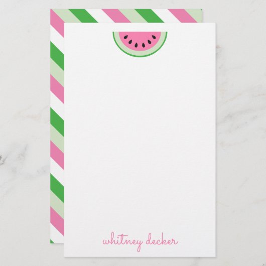 ピンクのスイカストライプのパーソナライズされた文房具 (正面/裏面)