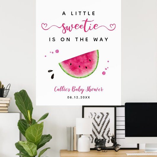 ピンクのスイカ夏の赤ちゃんシャワー歓迎サイン ポスター (ホームオフィス)