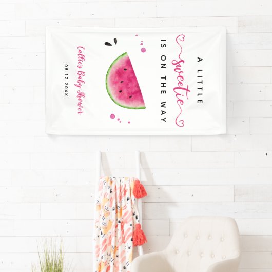 ピンクのスイカ小さな甘い赤ちゃんシャワーようこそ 横断幕 (インサイチュ)