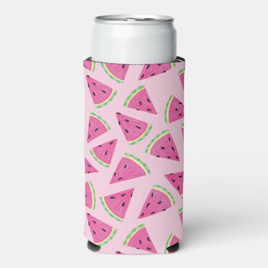 ピンクのスイカ模様 スリム缶クーラー (Seltzer正面)