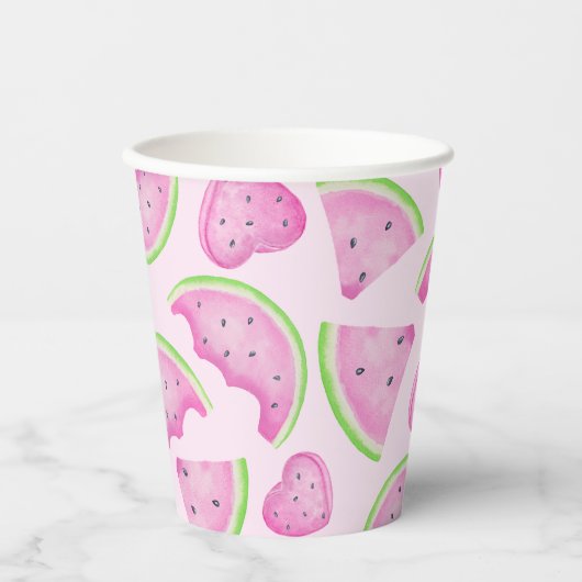ピンクのスイカ紙カップ – 夏の誕生日パーティー 紙コップ (正面)