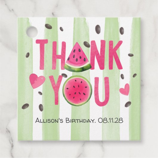 ピンクのスイカ、かわいい夏の誕生日ありがとう フェイバータグ (正面)