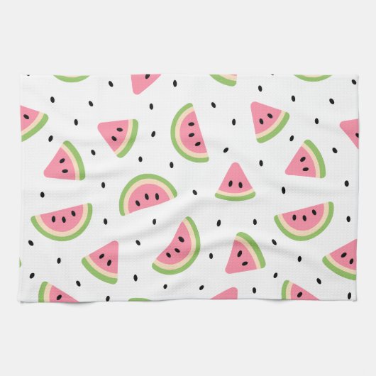 ピンクのスイカ、スイカの種子、夏のパターン キッチンタオル (横)
