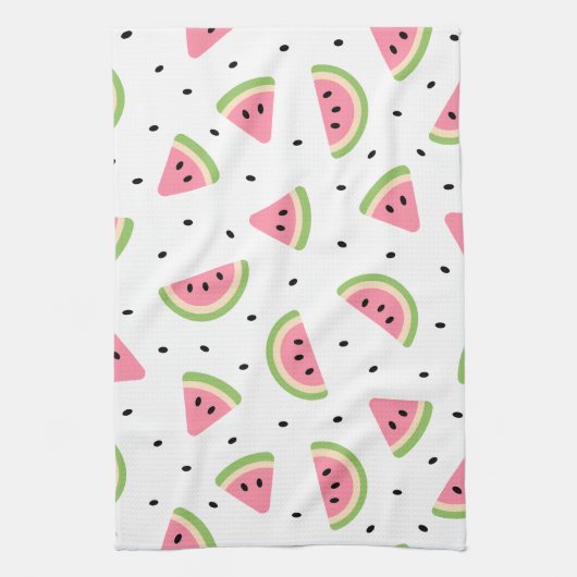 ピンクのスイカ、スイカの種子、夏のパターン キッチンタオル (縦)