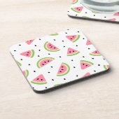 ピンクのスイカ、スイカの種子、夏のパターン コースター (左側)