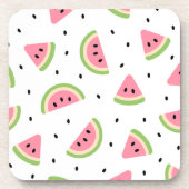 ピンクのスイカ、スイカの種子、夏のパターン コースター (正面)