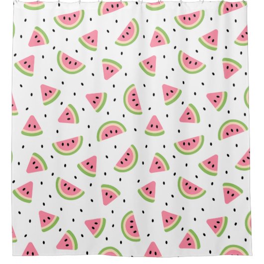ピンクのスイカ、スイカの種子、夏のパターン シャワーカーテン (正面)