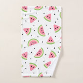 ピンクのスイカ、スイカの種子、夏のパターン バスタオルセット (ハンドタオル)