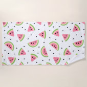ピンクのスイカ、スイカの種子、夏のパターン ビーチタオル (正面)