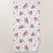 ピンクのスイカ、スイカの種子、夏のパターン ビーチタオル (正面)