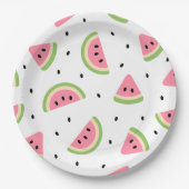 ピンクのスイカ、スイカの種子、夏のパターン ペーパープレート (正面)