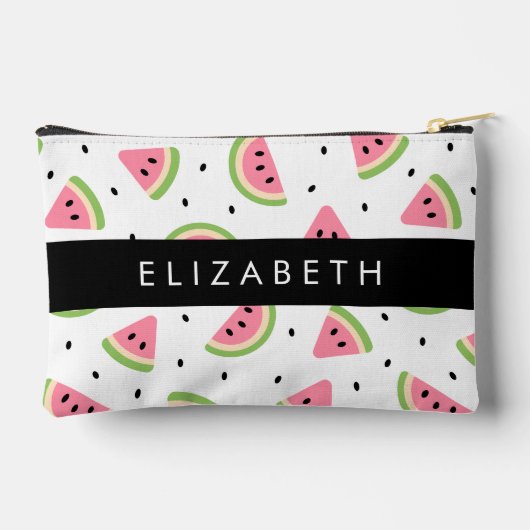 ピンクのスイカ、スイカの種、あなたの名前 アクセサリーポーチ (裏面)