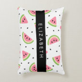 ピンクのスイカ、スイカの種、あなたの名前 アクセントクッション (正面(垂直))