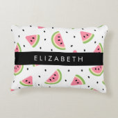 ピンクのスイカ、スイカの種、あなたの名前 アクセントクッション (裏面)