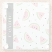 ピンクのスイカ、スイカの種、あなたの名前 ガラスコースター (裏面)