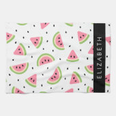 ピンクのスイカ、スイカの種、あなたの名前 キッチンタオル (横)