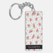 ピンクのスイカ、スイカの種、あなたの名前 キーホルダー (正面左)