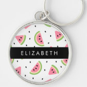 ピンクのスイカ、スイカの種、あなたの名前 キーホルダー (正面)