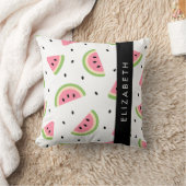 ピンクのスイカ、スイカの種、あなたの名前 クッション (ブランケット)