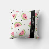 ピンクのスイカ、スイカの種、あなたの名前 クッション (裏面)
