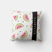 ピンクのスイカ、スイカの種、あなたの名前 クッション (正面)