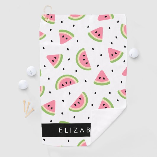 ピンクのスイカ、スイカの種、あなたの名前 ゴルフタオル (インサイチュ)