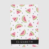 ピンクのスイカ、スイカの種、あなたの名前 ゴルフタオル (正面)