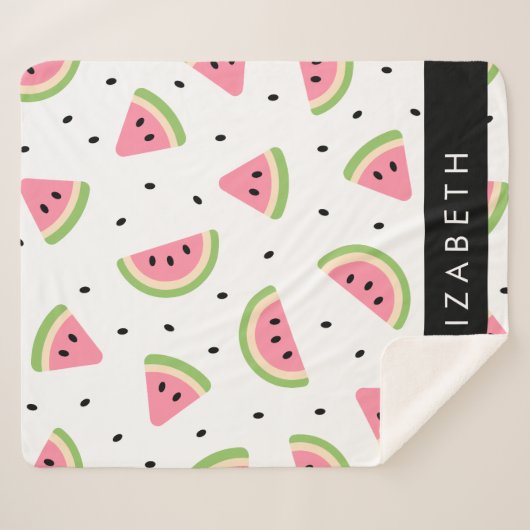 ピンクのスイカ、スイカの種、あなたの名前 シェルパブランケット (正面(横))